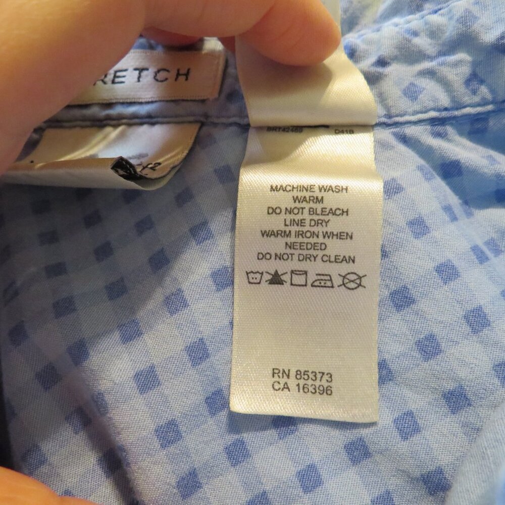 Villager Sport Liz Claiborne Blue Gingham Stretch Button-Down Top Short Sleeve - Picture 3 of 6